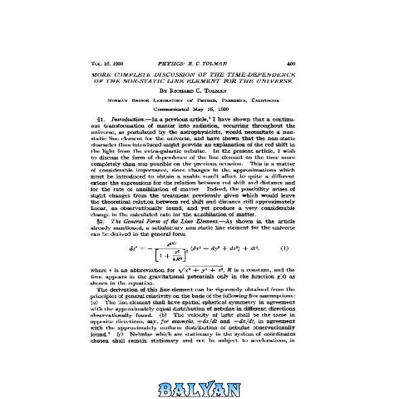 دانلود کتاب More complete discussion of the time-dependence of the non-static line element for the universe